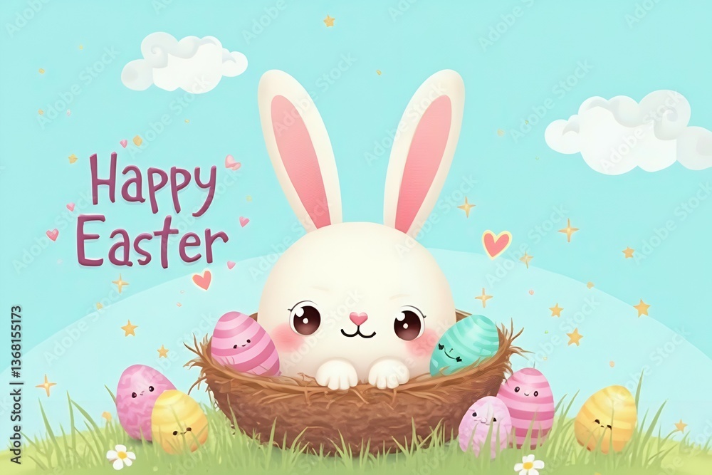 Obraz premium Kawaii bunny Easter background.