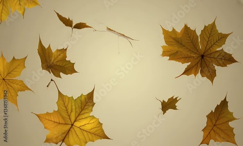 Autumnal Falling Maple Leaves Floating Against Warm Gradient Background