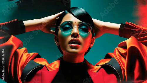 Glamour mask face of a young woman with art makeup