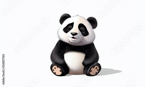 Cartoon Illustration of a Happy Panda Sitting on a White Background