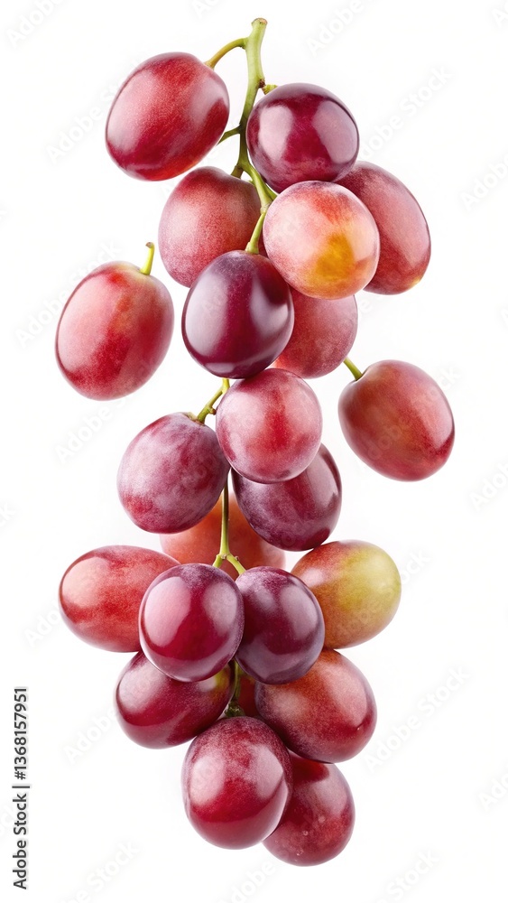 Fototapeta premium A Bunch of Ripe Red Grapes on the Vine Isolated on White Background