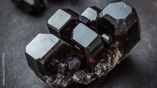 
A striking macro shot showcasing the deep hues and intricate textures of schorl black tourmaline, symbolizing protection and grounding, set against a dark, moody backdrop.

 photo