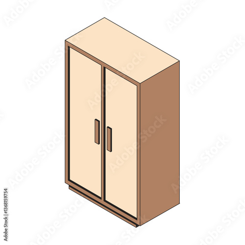  Isometric Wooden Wardrobe with Doors Illustration