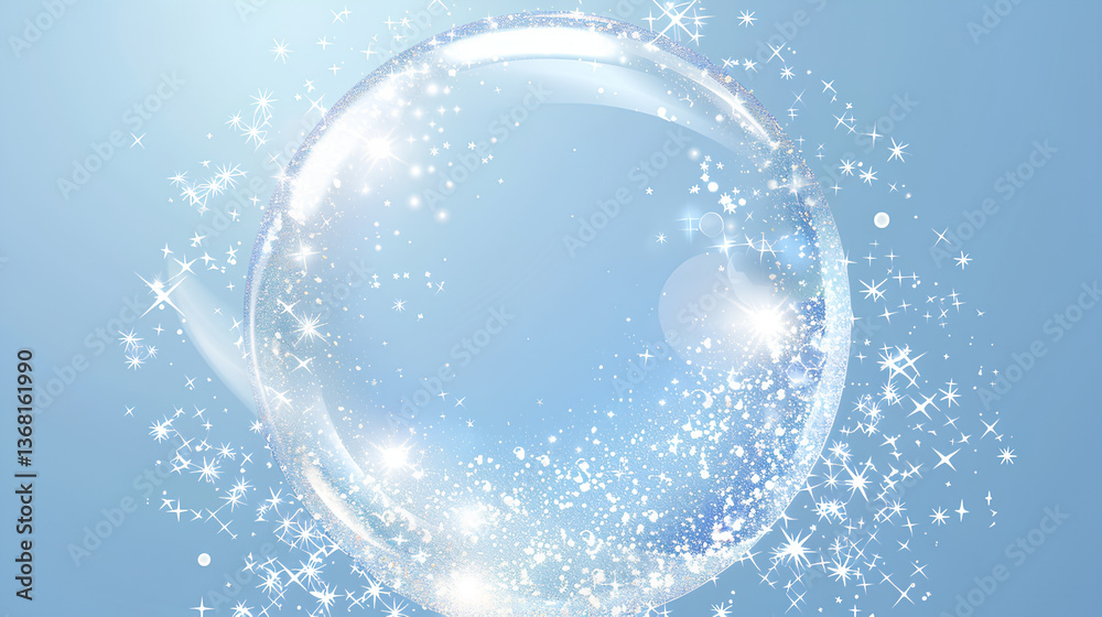 custom made wallpaper toronto digital large soap bubble with glitter and stars on a blue background, vector illustration. White bubbles surround the circle, with soap bubbles in the shape of a half-moon.