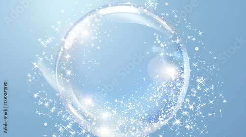 Wallpaper Mural  large soap bubble with glitter and stars on a blue background, vector illustration. White bubbles surround the circle, with soap bubbles in the shape of a half-moon. Torontodigital.ca
