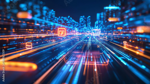 5G or 6G dot line mobile technology. Wireless data network and connection technology concept. high-speed, futuristic background. vector design.