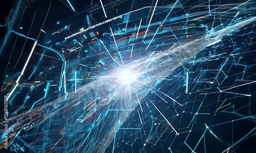 Dynamic Abstract Digital Tunnel Of Light And Lines In Blue Background