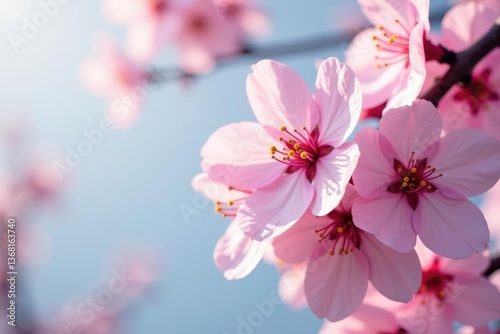 Delicate pink sakura blossoms, full bloom, soft petals , design, japanese, bloom