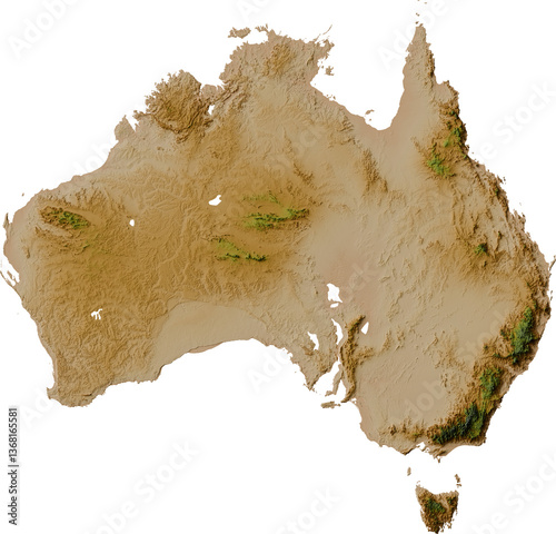 Colored terrain map of Australia