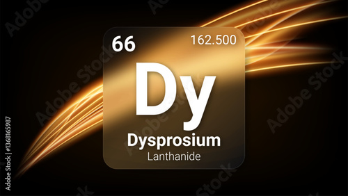 Dysprosium (Dy) (066) Lanthanide, Glass Morphism Element Futuristic Neon Light Glow Background Periodic Table, Chemical Symbol, Name, Atomic Mass, Atomic Number, Vector Illustration