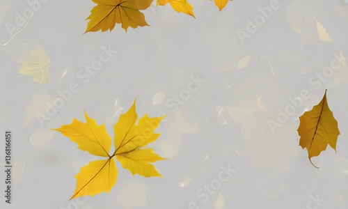 Floating Yellow Autumn Maple Leaves on a White Background Realistic Video