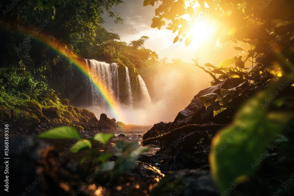 Obraz premium Majestic iguazu falls cascading through lush green rainforest argentina nature photography vibrant landscape close-up view famous landmarks in natural beauty