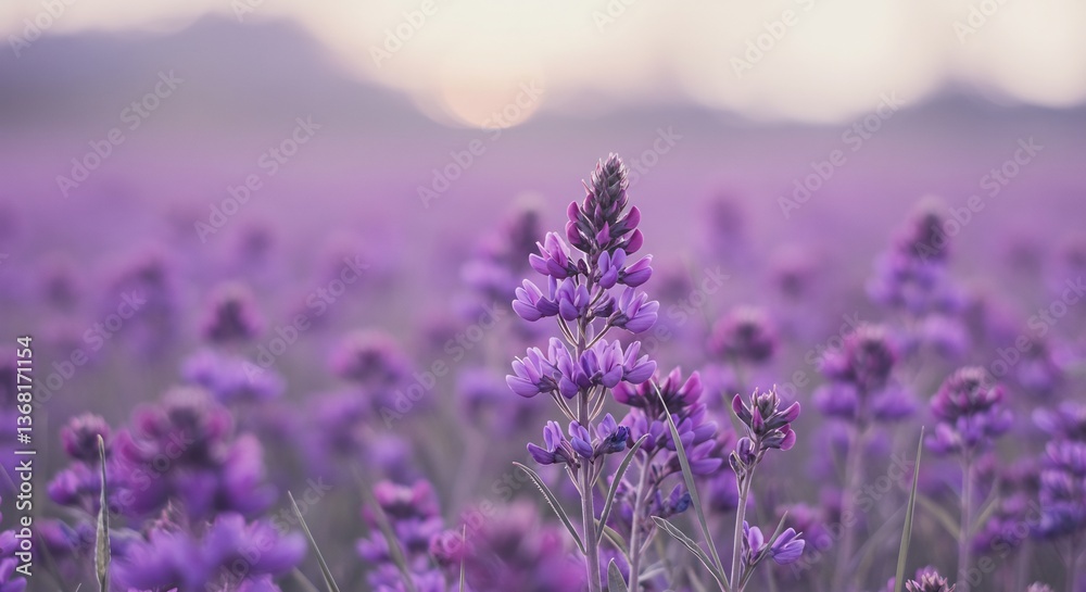 Obraz premium Serene Purple Flowers Soft Sunset Light. AI Generated