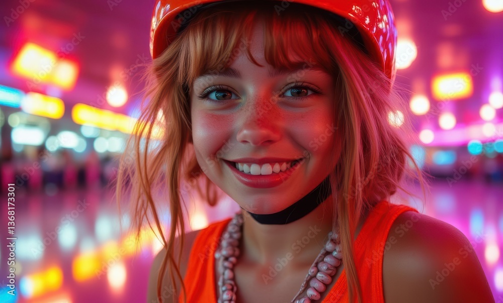 Smiling girl in a bright helmet Smiling girl in a bright helmet