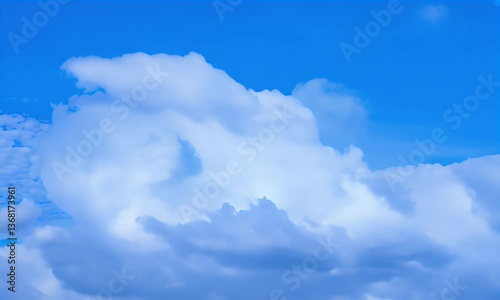 Illustration of Puffy White Clouds Against a Bright Blue Sky Backdrop