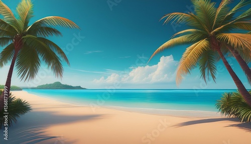 tropical beach with palm trees 3d render illustration