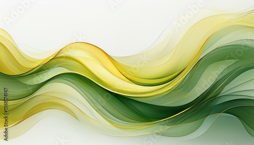 elegant abstract waves in green and yellow on white background