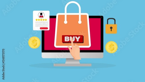 Secure Transactions Unveiled, Shopping Bag with Money Symbolizing Safe Payments and E-Commerce Business Success