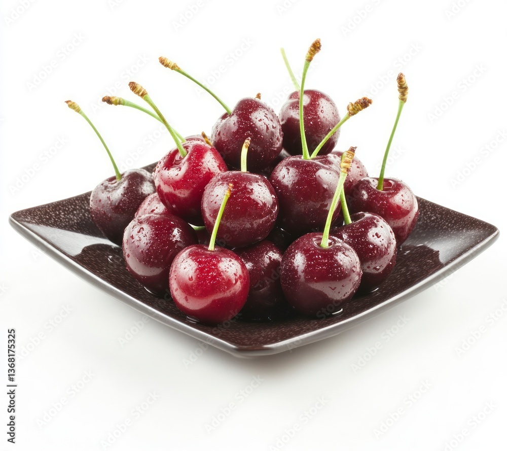 Fresh Cherries on Plate Close Up Display for Healthy Eating Fresh Cherries on Plate Close Up Display for Healthy Eating