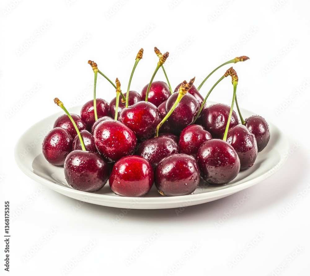 Fresh Cherries on Plate Ready to Eat As Summer Fruit Snack Fresh Cherries on Plate Ready to Eat As Summer Fruit Snack
