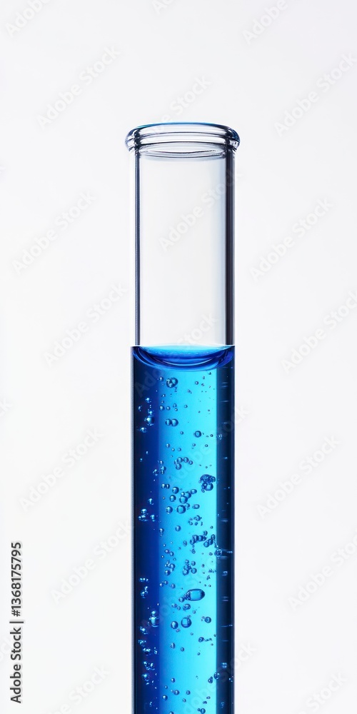 Blue Liquid in Test Tube with Bubbles Against a White Background Blue Liquid in Test Tube with Bubbles Against a White Background
