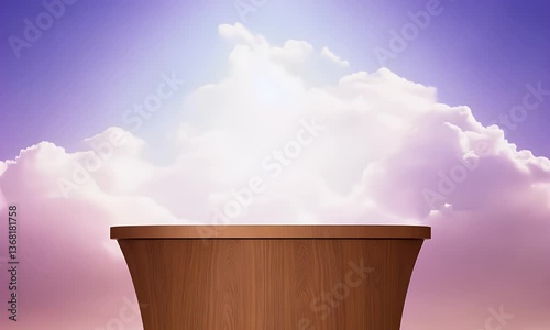 Wooden Stage With Bright Clouds In The Sky A Background Illustration