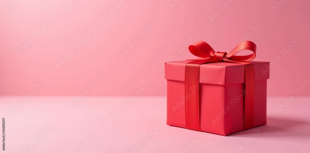 Obraz premium Vibrant red present box on pastel pink background for holidays and special occasions, chic, festive