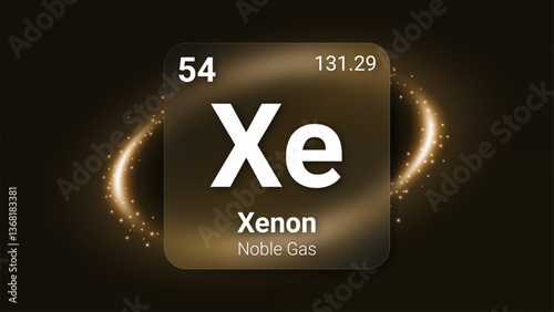 Xenon (Xe) (054) Noble Gas, Glass Morphism Element Futuristic Neon Light Glow Background Periodic Table, Chemical Symbol, Name, Atomic Mass, Atomic Number, Vector Illustration