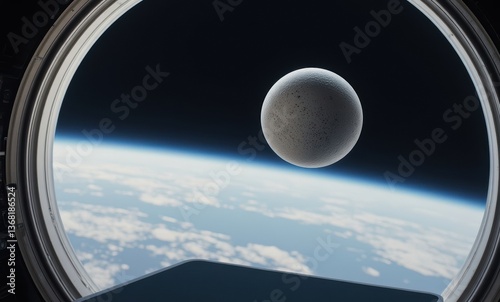 Moon view from spacecraft window