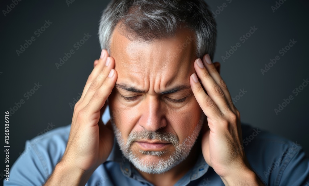 Middle-aged man with a headache Middle-aged man with a headache