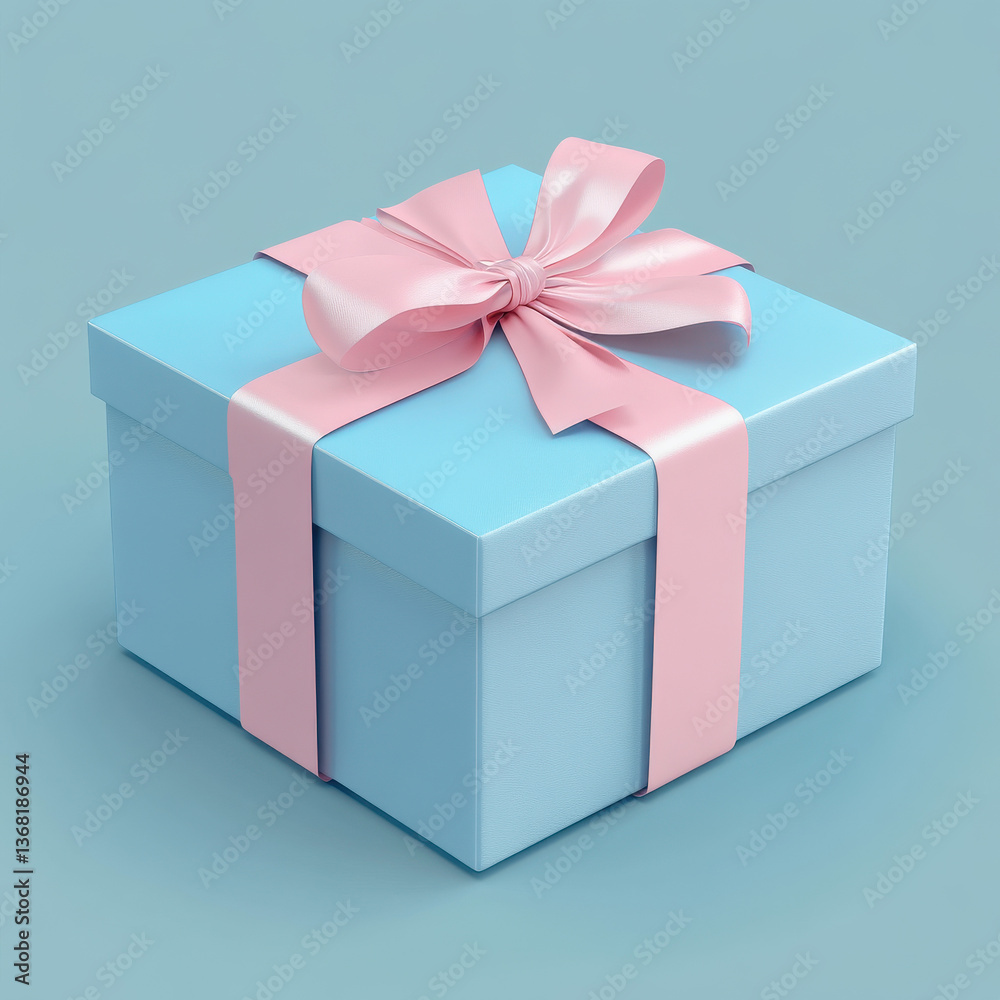 Obraz premium Gift box with ribbon and bow on . Concept of greeting design for Birthday, Merry Christmas, New Year, holiday, anniversary, valentine, surprise, congratulation or wedding.