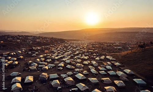 Top View of Refugee Camp on World Refugee Day Showing Living Conditions Made with Generative AI Technology