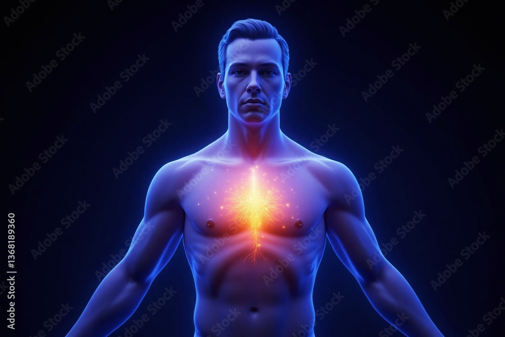 man with a glowing heart in his chest man with a glowing heart in his chest