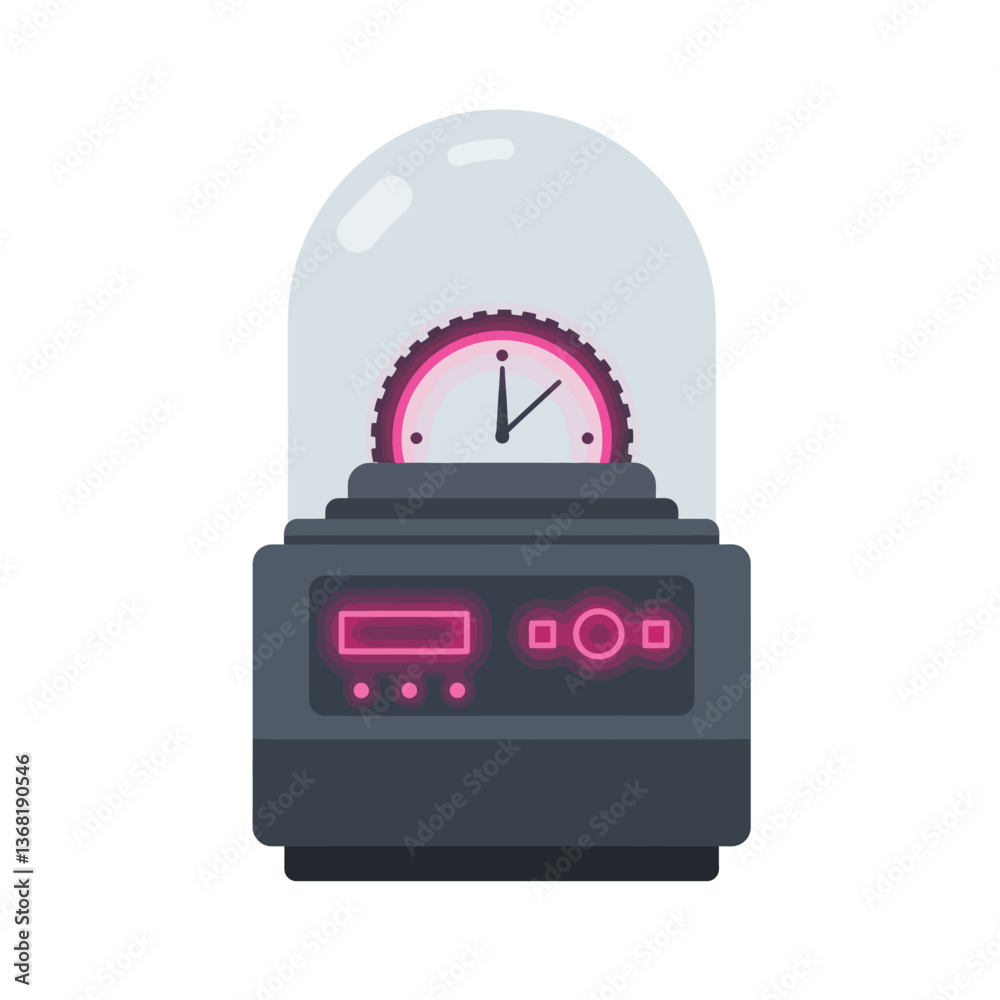 Clock in glass dome with minimal design elements showcasing vibrant colors in vector art Clock in glass dome with minimal design elements showcasing vibrant colors in vector art