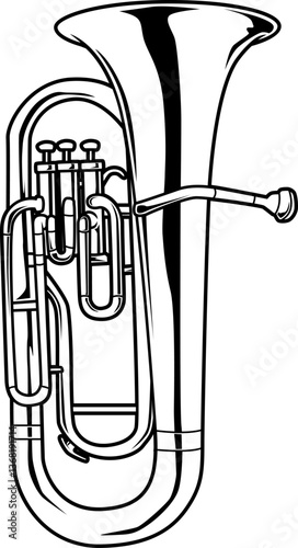 Euphonium mit geschwungenem Korpus und Ventilen – tiefes Blechblasinstrument für warme, volle Klangfarbe.