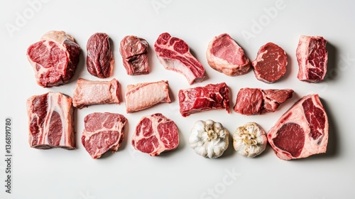 Meat cuts diagrams. Beef, pork, mutton and chicken cuts of meat. Vintage poster for groceries, butcher shop and meat store. Vector illustration