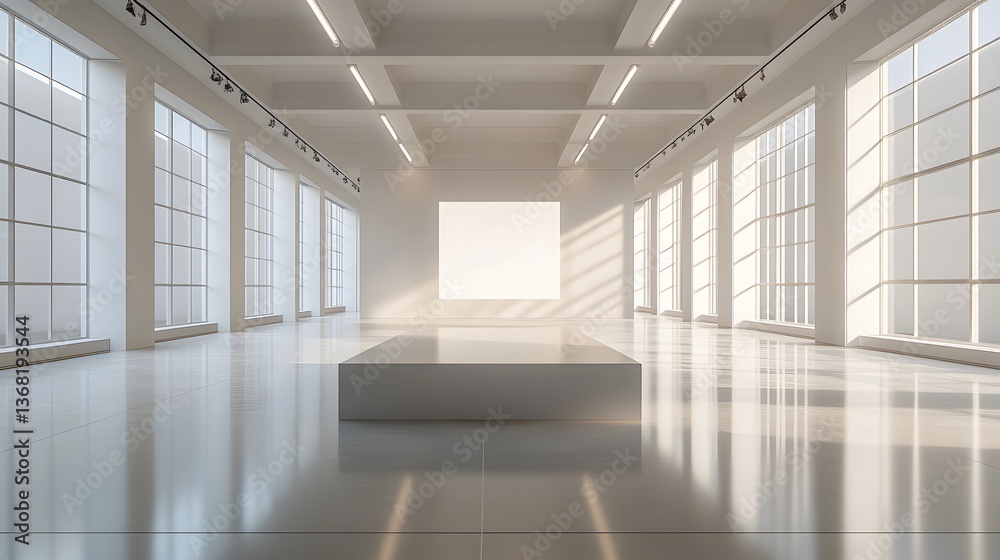 Minimalist white podium sits in empty gallery space, bathed in pure white light, casting soft shadows on glossy floor in modern exhibition hall. Minimalist white podium sits in empty gallery space, bathed in pure white light, casting soft shadows on glossy floor in modern exhibition hall.