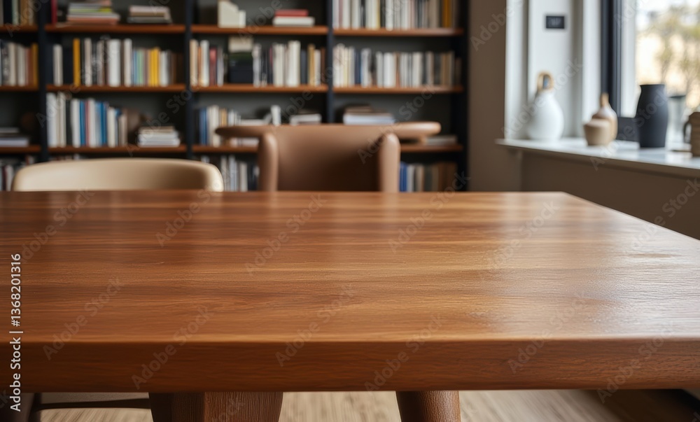Stylish wooden dining table in modern room Stylish wooden dining table in modern room