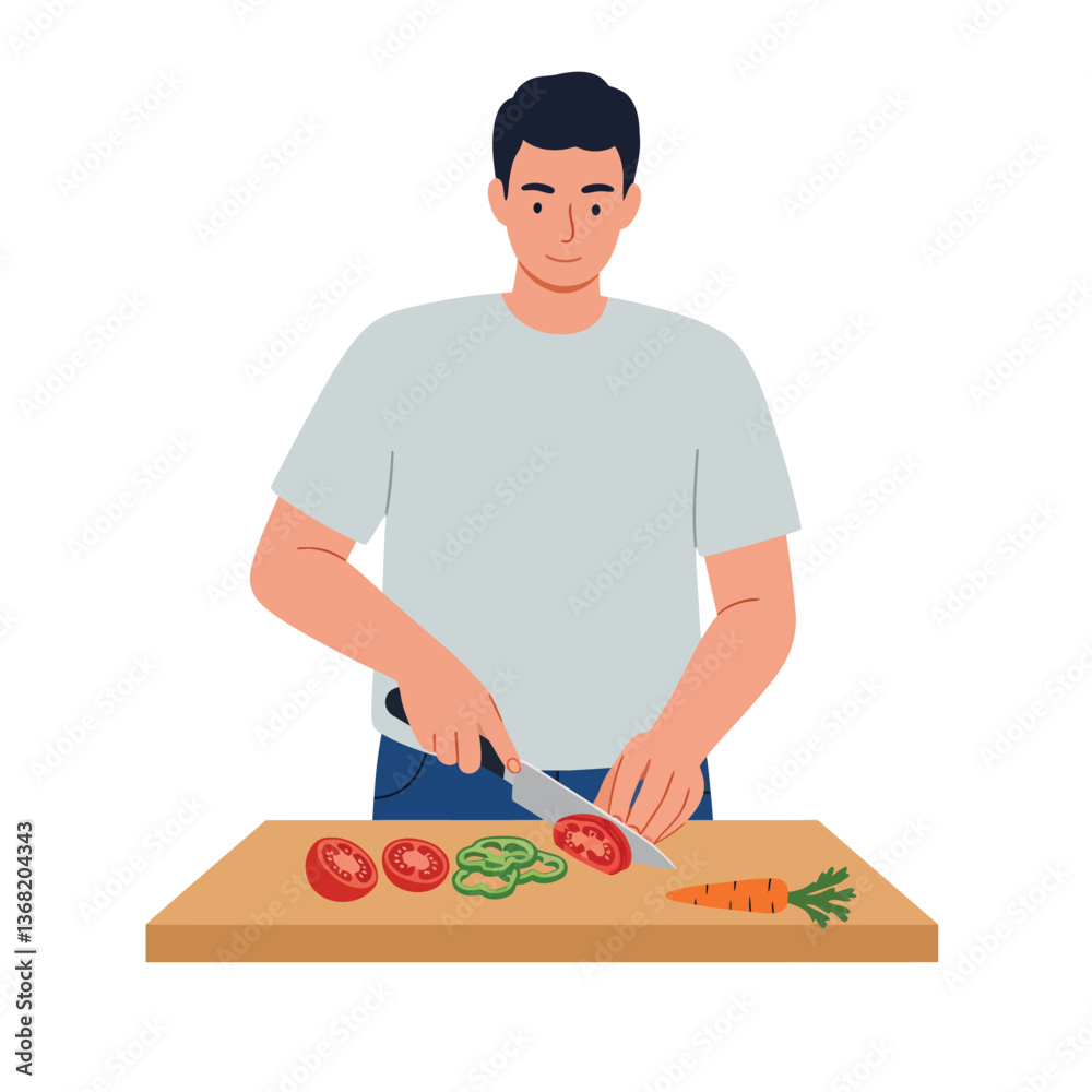 Man chopping vegetables in a flat design style vector illustration Man chopping vegetables in a flat design style vector illustration