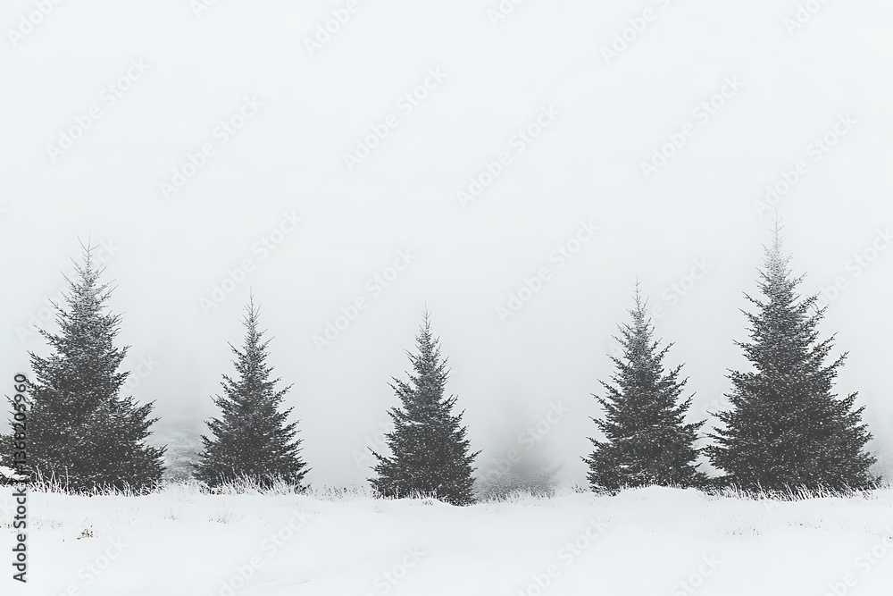 Fototapeta premium Winter Forest Scene in Misty Fog
