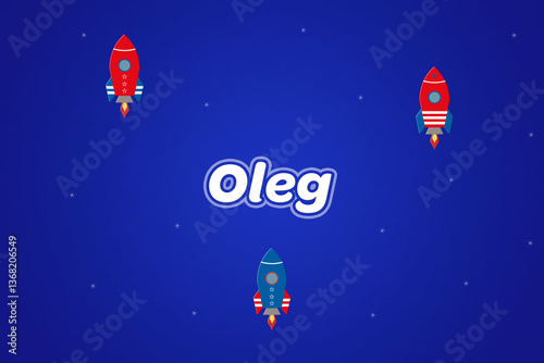 Bild auf Leinwand Oleg male boy name illustration in blue with rockets.