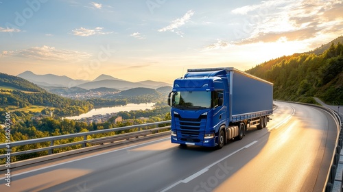 Wallpaper Mural Blue truck on winding road in scenic landscape Torontodigital.ca