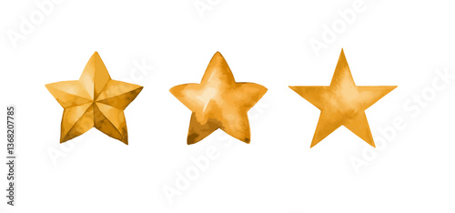 star icons, watercolor painted clipart, yellow stars hand drawn