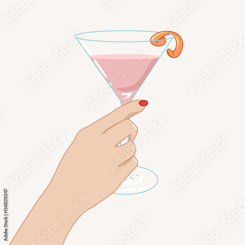 Pink Cocktail in Martini Glass Illustration