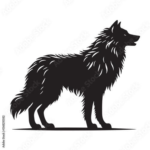 Black Color Dire Wolf Silhouette Vector Illustration, Solid White Background