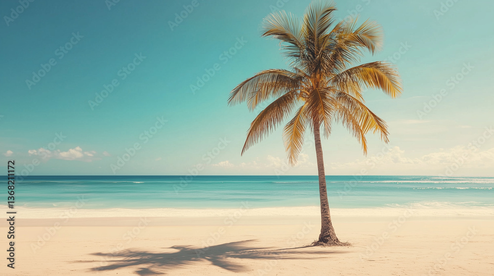 Obraz premium Coconut tree at the beach in summer trip, Holiday and vacation trip at the beach in summer with cozy and shady vibe.