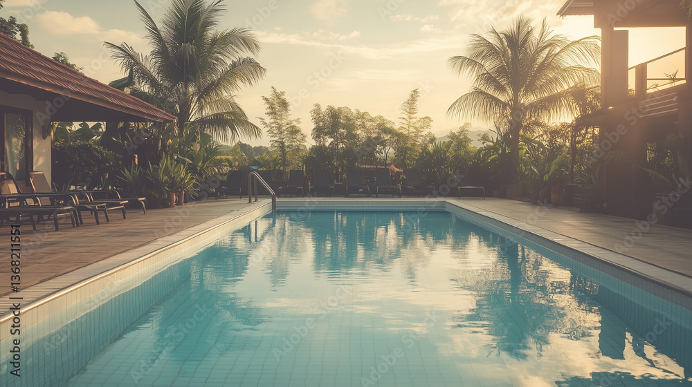 Fototapeta premium Private swimming pool in hotel, Pool villa swimming pool in summer.