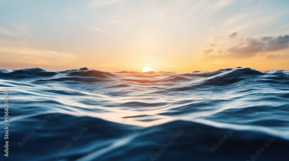 A serene view of ocean waves under a colorful sunset, capturing the beauty and tranquility of nature. A serene view of ocean waves under a colorful sunset, capturing the beauty and tranquility of nature.