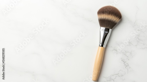Makeup Brush on White Marble Background for Beauty and Skincare