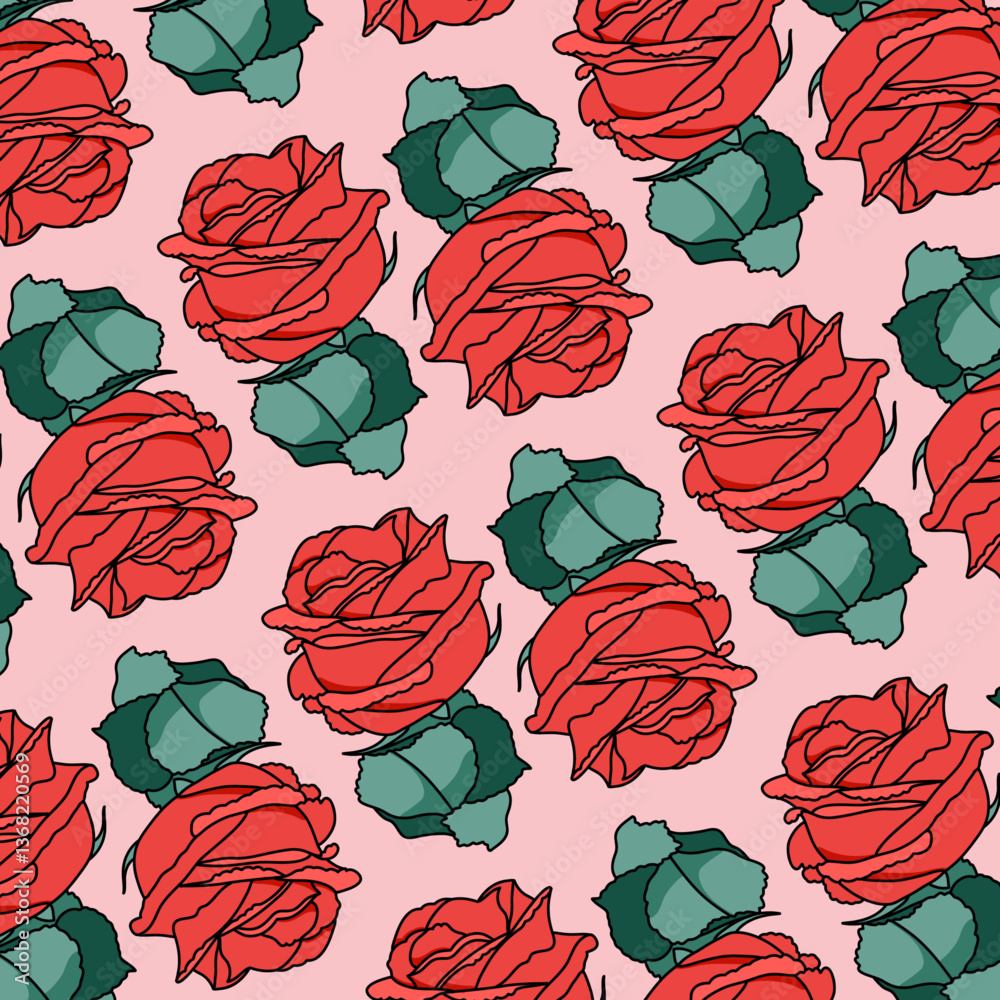 Red Rose Pattern in Pastel Style